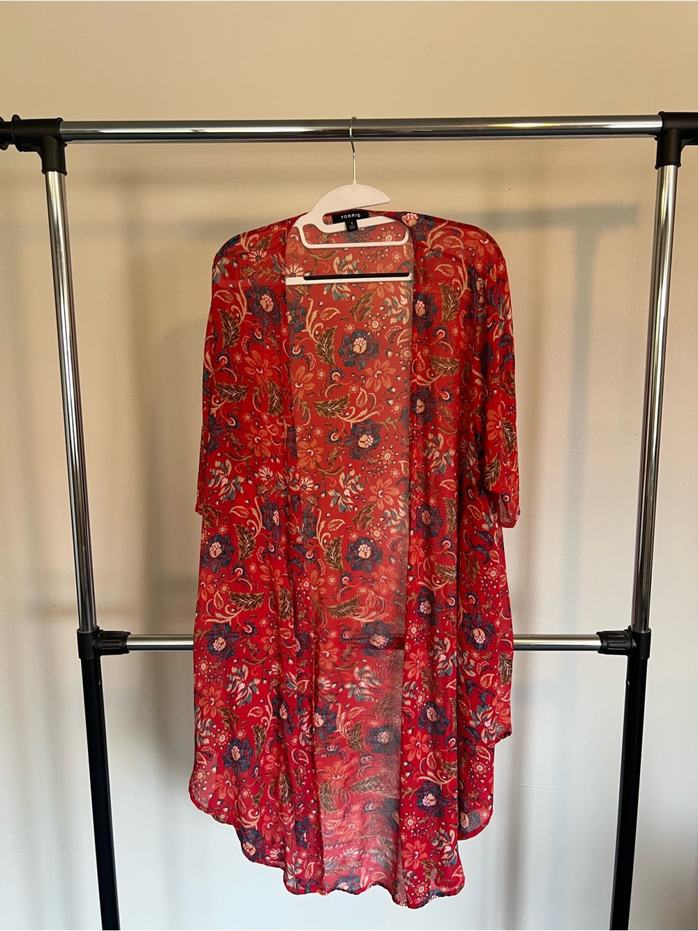 Torrid Red Floral Open-Front Kimono